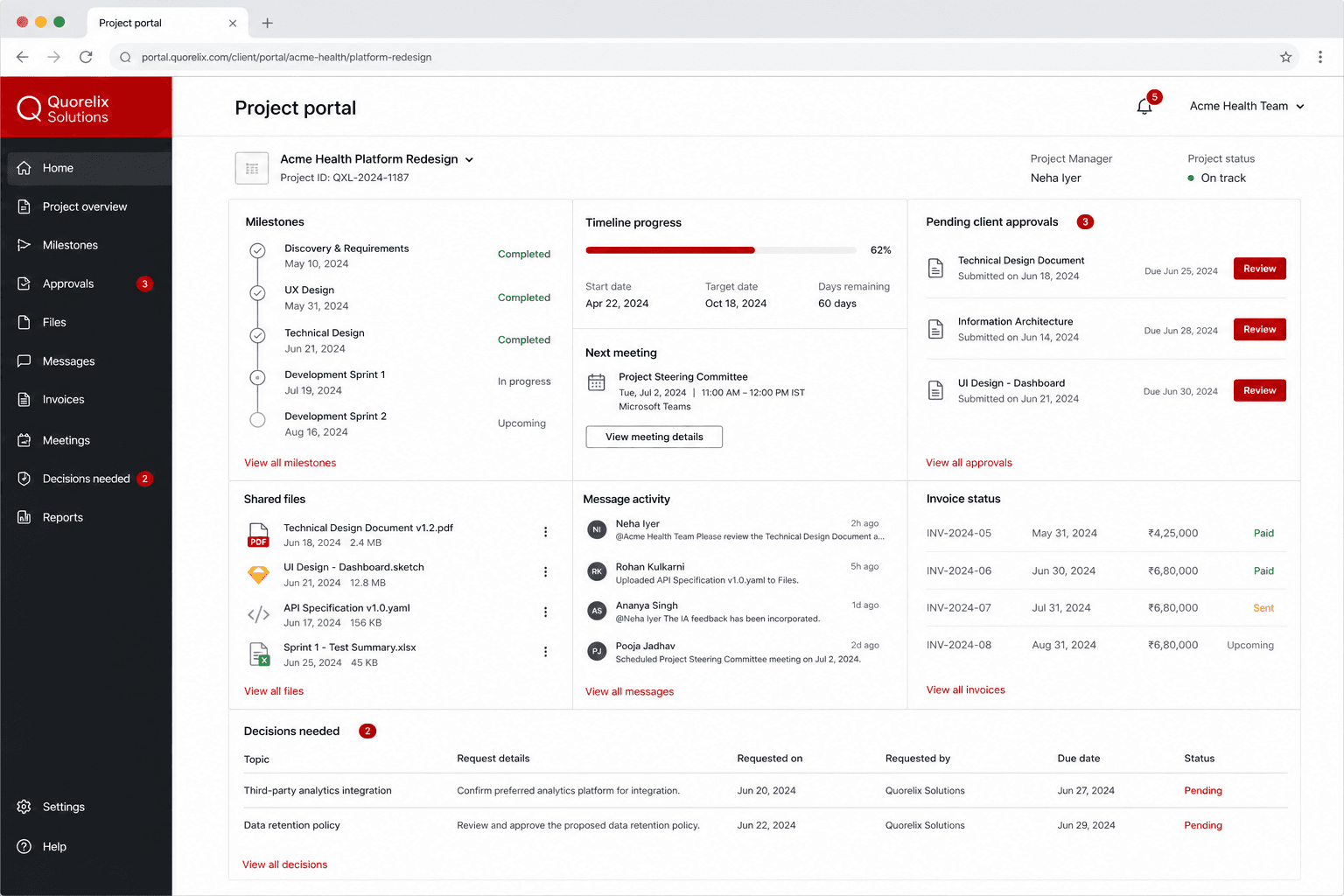 Client Project Portal interface demonstration