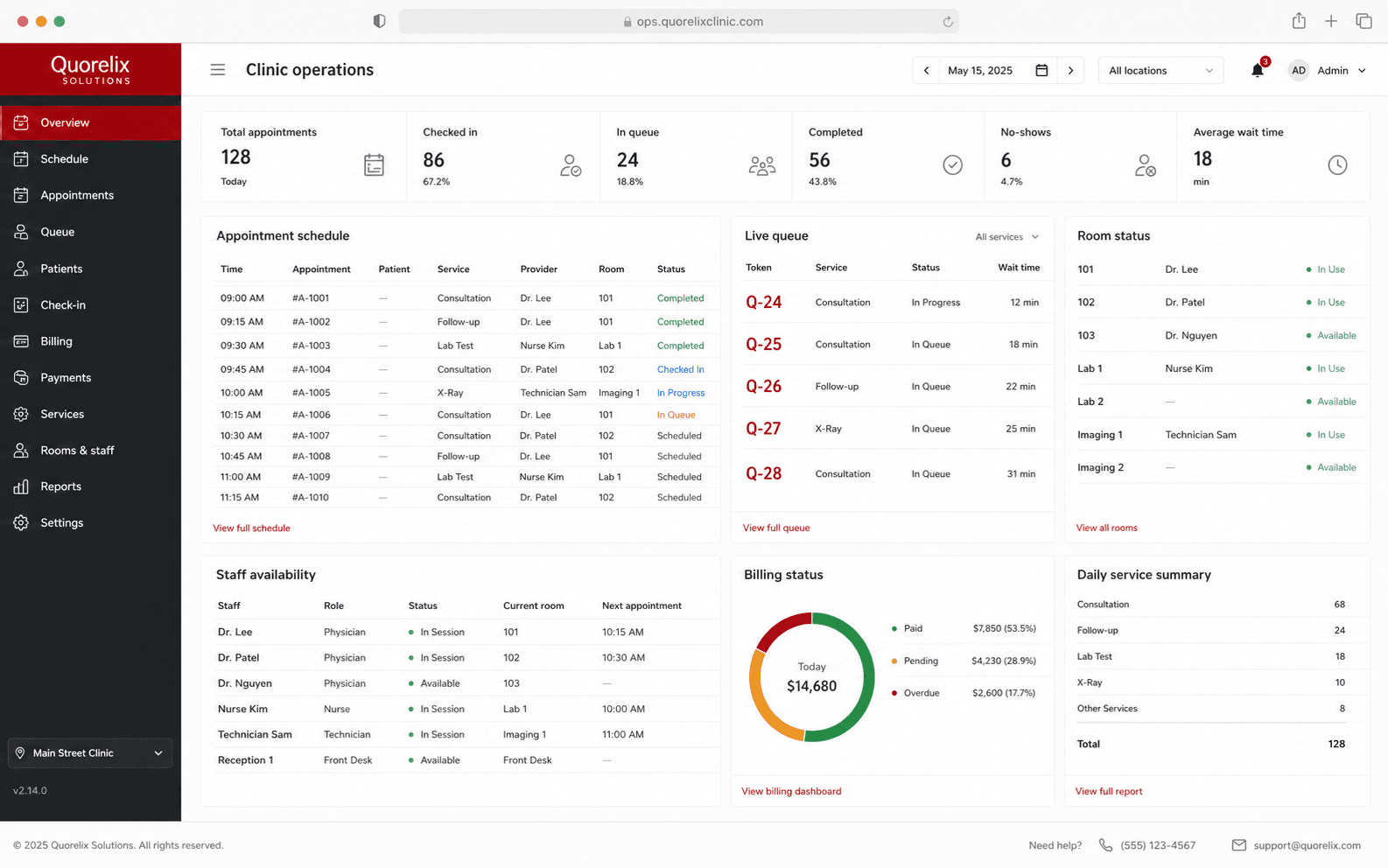 Clinic Operations System interface demonstration