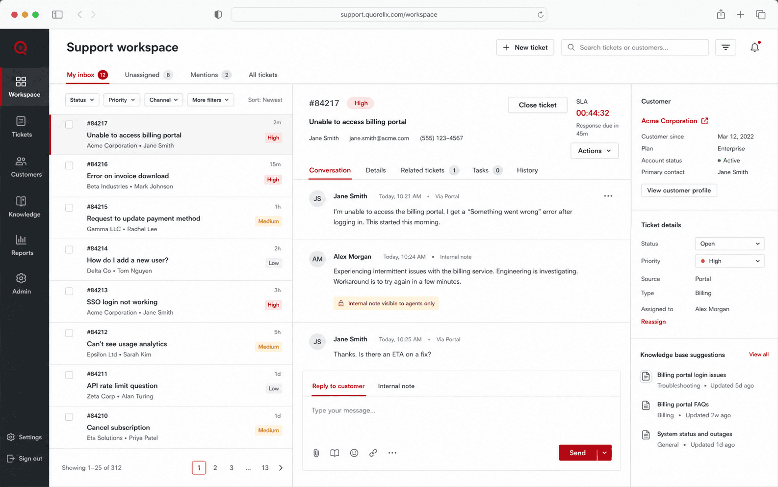 Customer Service Portal interface demonstration
